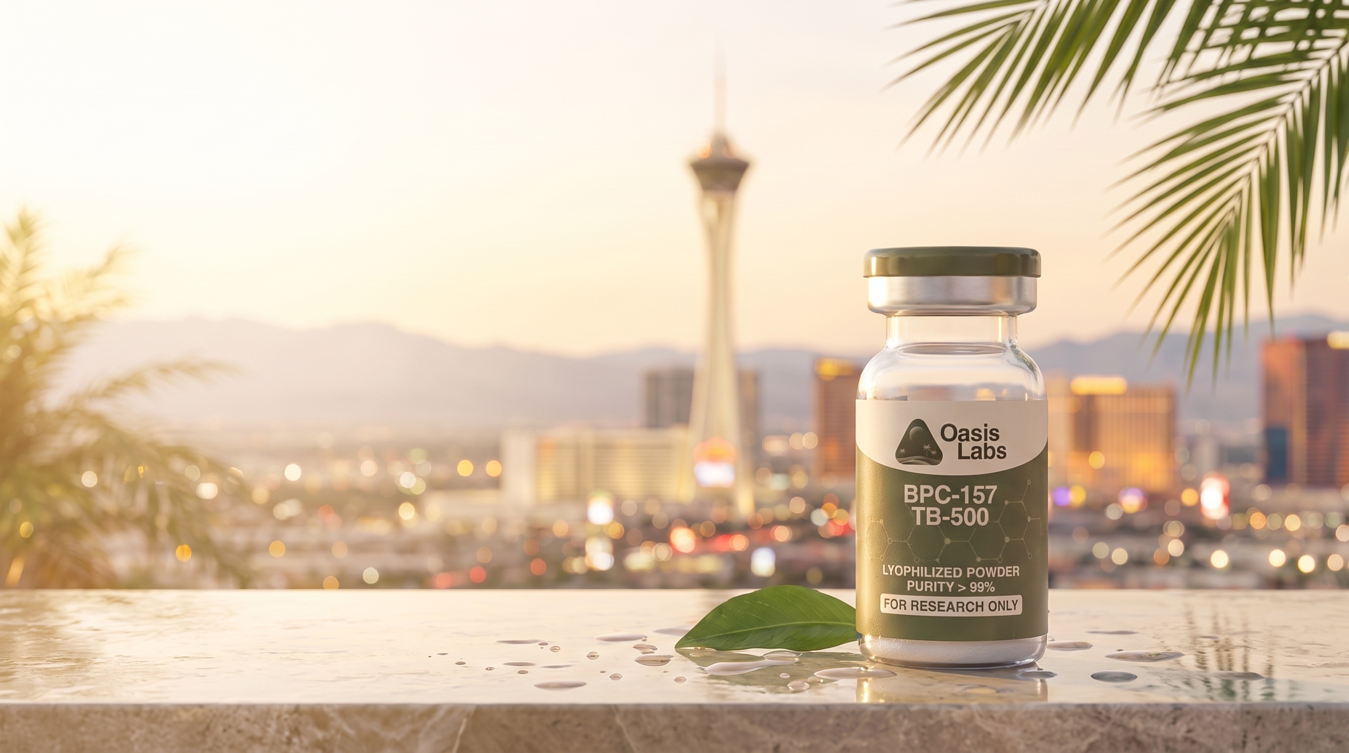 Oasis Labs research vial on the Las Vegas skyline
